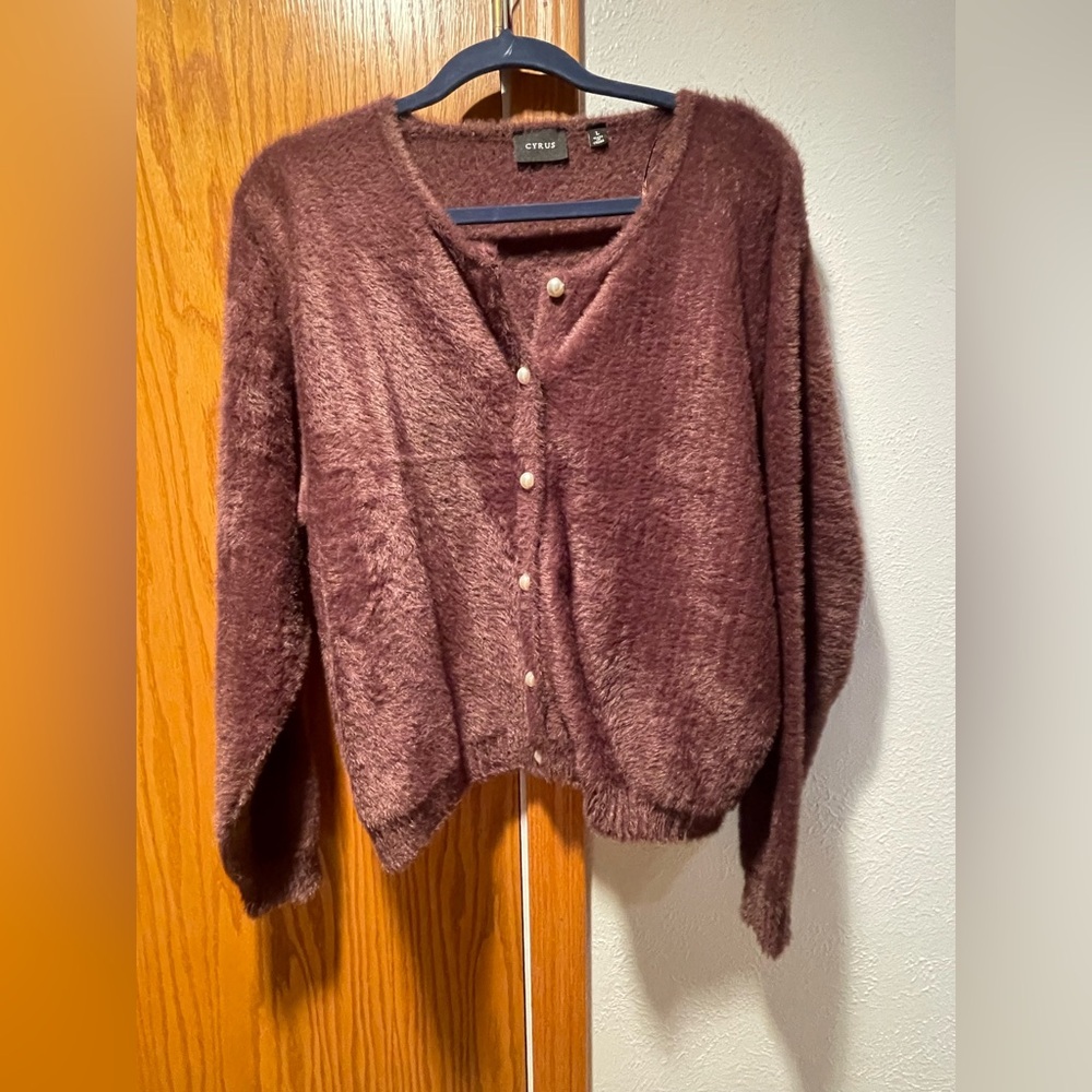 CYRUS Women's Fuzzy Brown Sweater